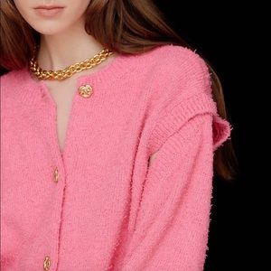 Pink Detachable Sleeve Cardigan Sweater Vest 2-in-1 Wool Blend Bubblegum Knit